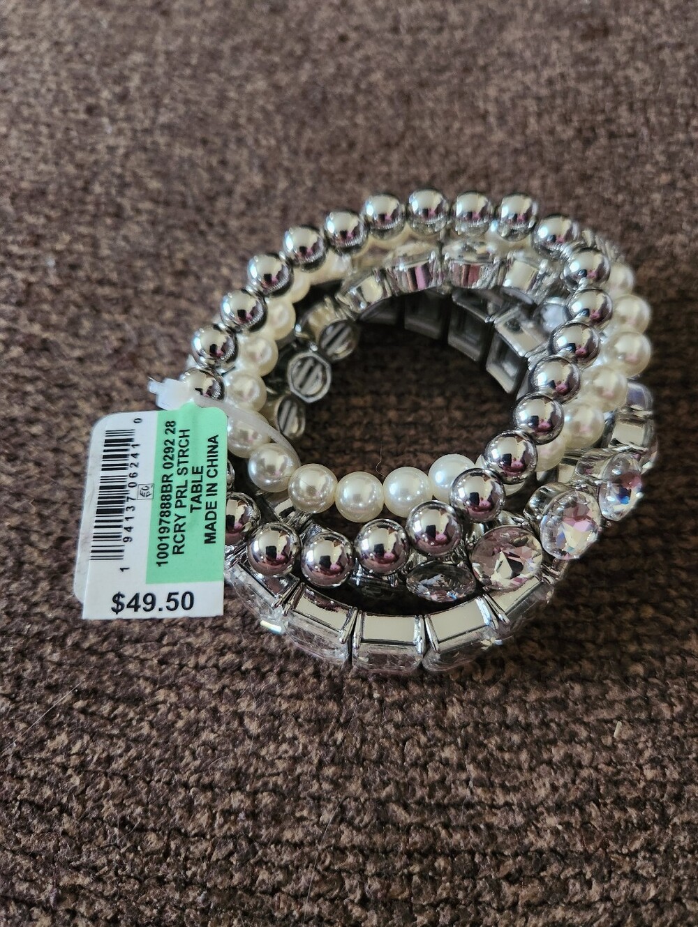 INC Stretch Bracelets Set Of 4 Silver Tone Clear Stones NWT